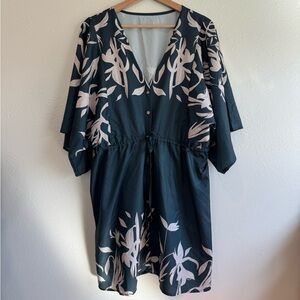 Black Floral Button Front Kimono-Style Dress / Swim Cover | Size M